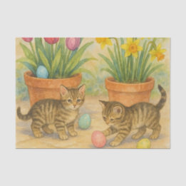 Papel De Seda Kittens Playing with Easter Eggs 