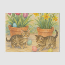 Papel De Seda Kittens Playing with Easter Eggs 