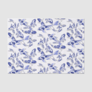 Papel De Seda Koi azul e branco