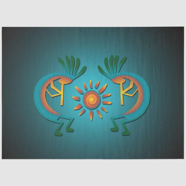 Papel De Seda Kokopelli Sun Southwest Turquoise Decoupage 2 (Frente )
