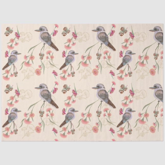 Papel De Seda kookaburra e Eucalyptus em pêssego pálido (Frente )