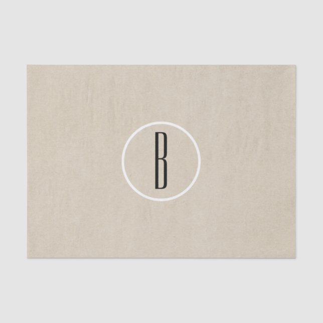 Papel De Seda Kraft Marrom Chic Monograma Letra Inicial Rústica (Frente )