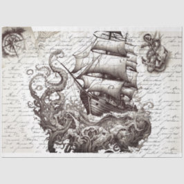 Papel De Seda Kraken vs pirate ship nautical theme
