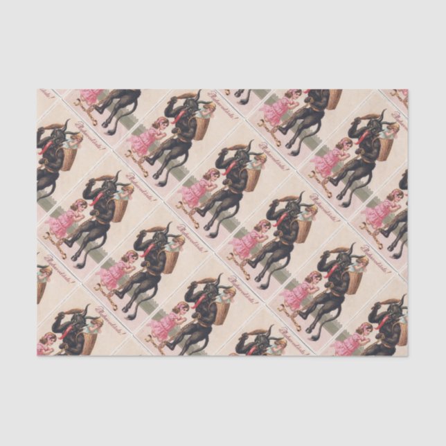 Papel De Seda Krampus Assustando Meninas Vintage Natal (Frente )