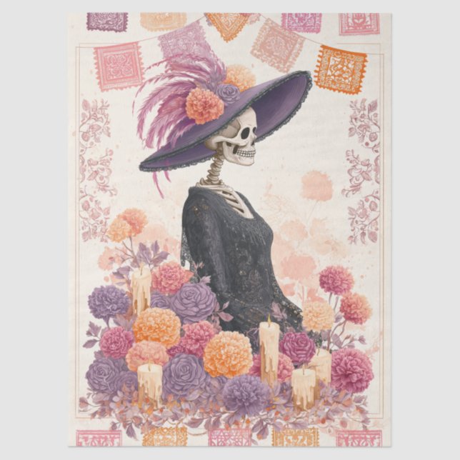 Papel De Seda La Catrina Skeleton Lady Day of Morte Decoupage (Frente )