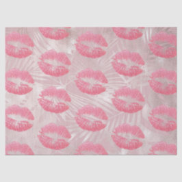 Papel De Seda Lábios brilhantes cor-de-rosa e folhas tropicais D