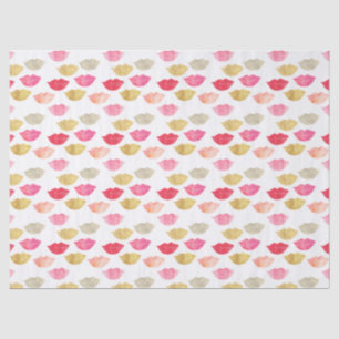 Papel De Seda Lábios cor-de-rosa vermelhos Dourados da aguarela