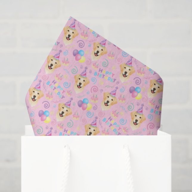 Papel De Seda Labrador Retriever Birthday Tissue Paper in Pink (Sacola de presentes)
