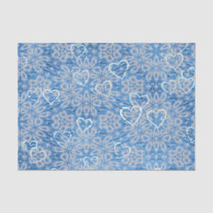 Papel De Seda Lace Branco E Corações Em Azul