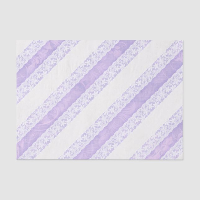 Papel De Seda Lace branco floral tecido prateado roxo (Frente )