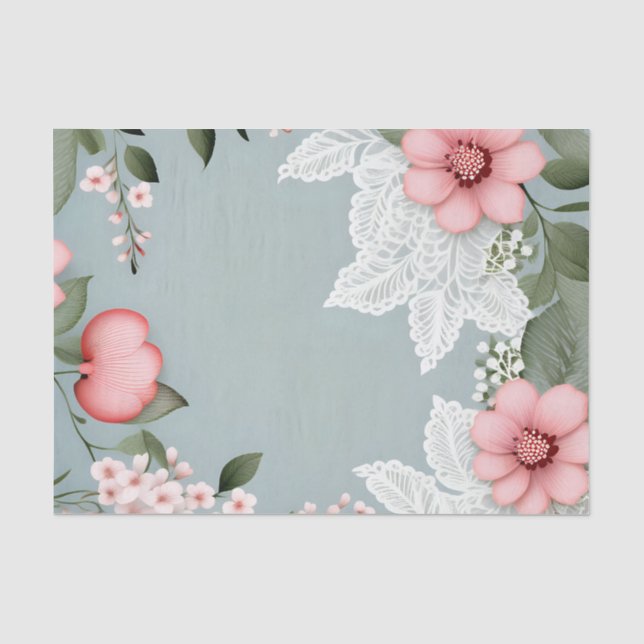 Papel De Seda Lace das flores rosa elegantes (Frente )