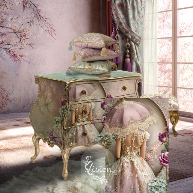 Papel De Seda Lace Reverie a Arte Retrativa Românica Francesa (Lace Reverie, Mint Mauve, Romantic Portrait  , Parasol & Floral Decoupage Tissue Paper)