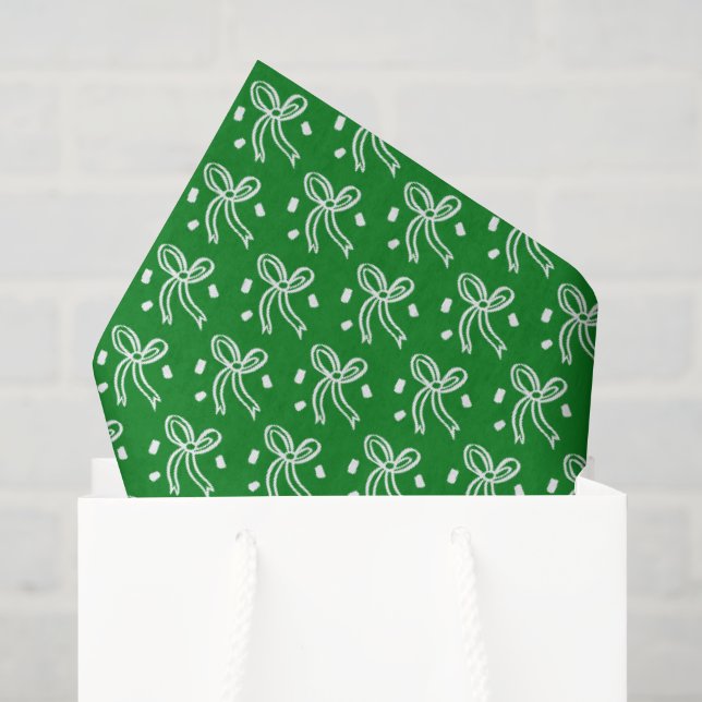 Papel De Seda Laco de Fita Doodle CHRISTMAS Feriado Verde Branco (Sacola de presentes)