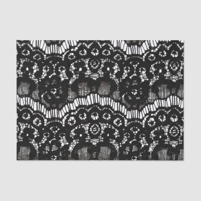 Papel De Seda Laço floral francês preto e branco chique elegante (Frente )