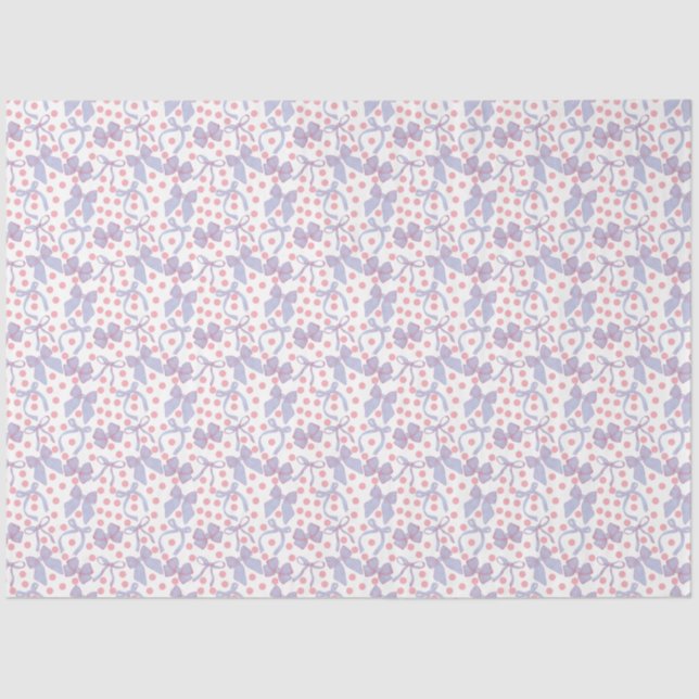 Papel De Seda Laços Azuis & Pontos Rosas (Frente )