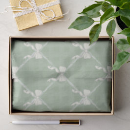 Papel De Seda Laços Coquette com Padrão Xadrez Creme e Verde Sal