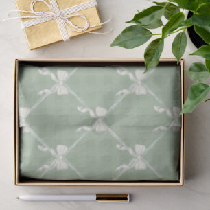 Papel De Seda Laços Coquette com Padrão Xadrez Creme e Verde Sal