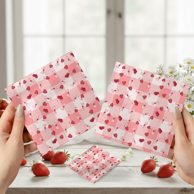 Papel De Seda Laços de Gingham Vermelho para o Primeiro Aniversá (Berry First Birthday Red Gingham Bows Tissue Paper)