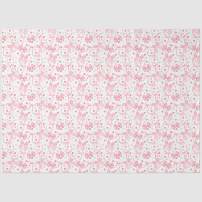 Papel De Seda Laços Rosa com Pontos Rosa e Verde (Frente )