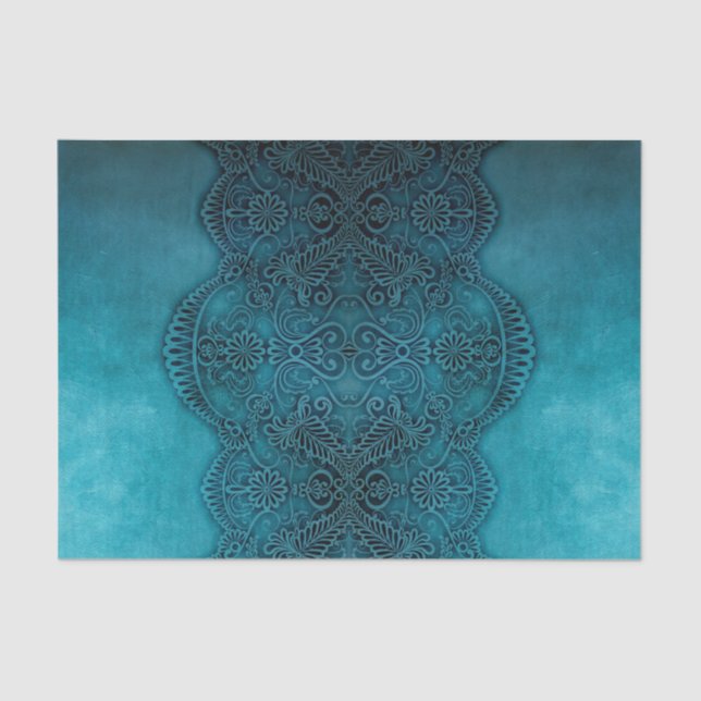 Papel De Seda Lacy Turquoise Grunge Decoupage (Frente )