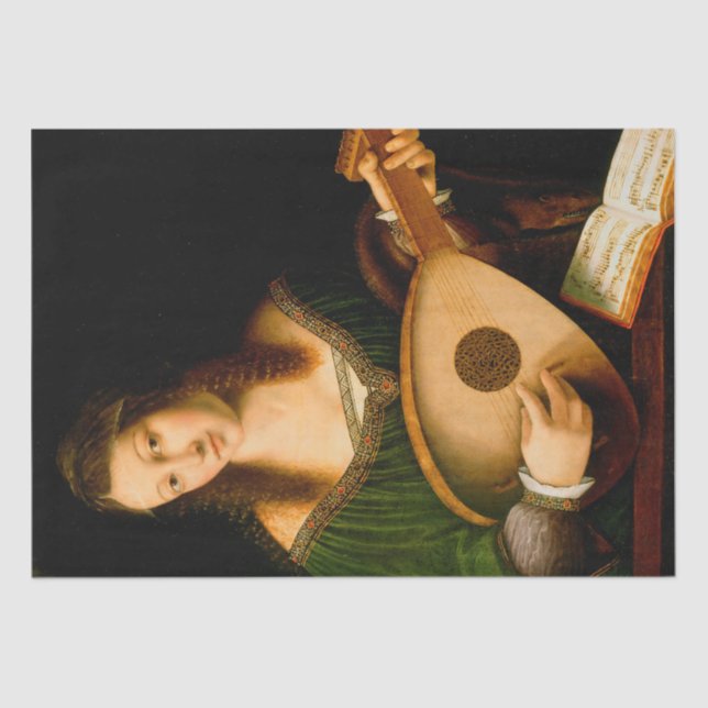 Papel De Seda Lady Playing Lute Fine Art Renaissance Painting (Frente )