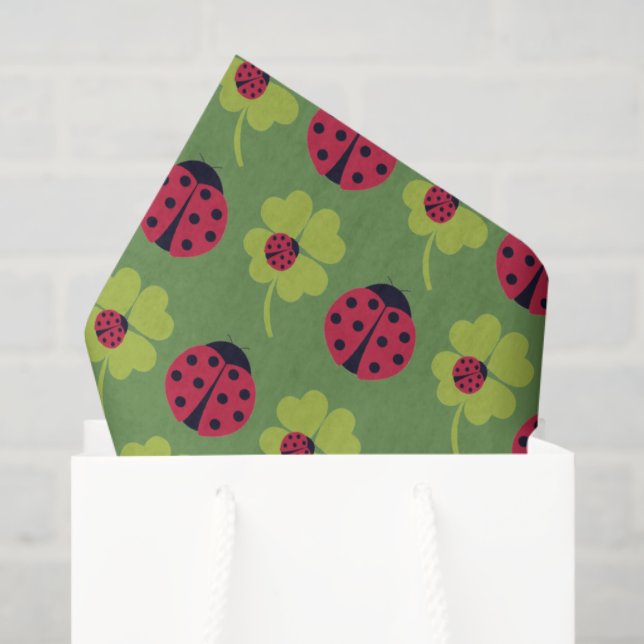 Papel De Seda Ladybugs and Lucky Clover (Sacola de presentes)