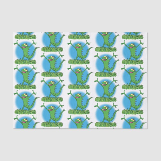 Papel De Seda Lagarto animado animado com iguana verde engraçado (Frente )