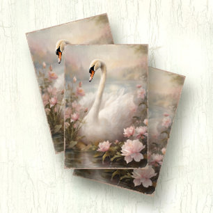 Papel De Seda Lago Elegante Swan Água Rosa Lily Floral