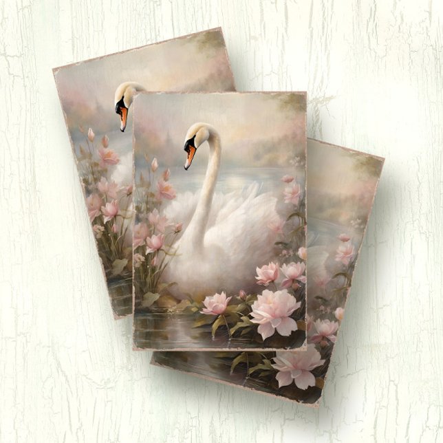 Papel De Seda Lago Elegante Swan Água Rosa Lily Floral (Criador carregado)