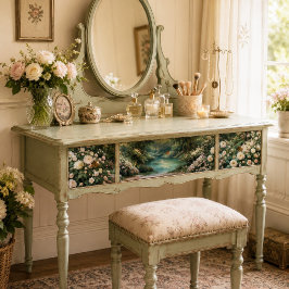 Papel De Seda Lago Turquesa Rosa Branca Floresta Decoupage