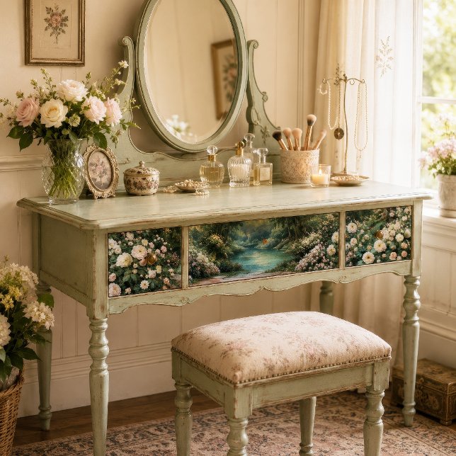 Papel De Seda Lago Turquesa Rosa Branca Floresta Decoupage (Criador carregado)