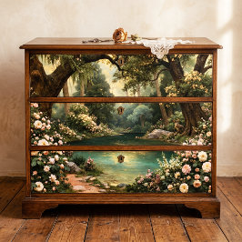 Papel De Seda Lago Turquesa Rosa Branca Floresta Decoupage