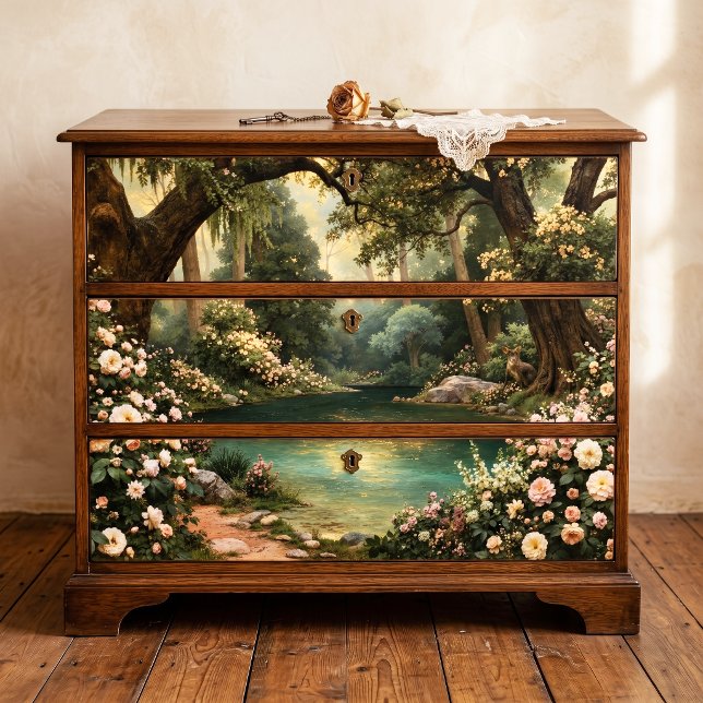 Papel De Seda Lago Turquesa Rosa Branca Floresta Decoupage (Criador carregado)