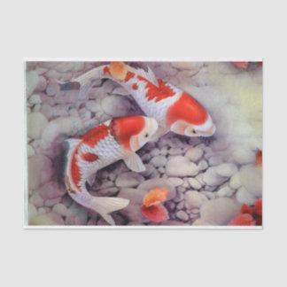 Papel De Seda Lagoa de peixes vermelha e branca de Koi