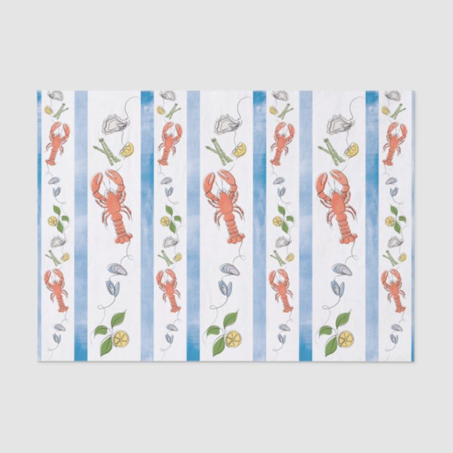 Papel De Seda Lagosta Marinha Limão de Marisco Citrus Aquarela (Frente )