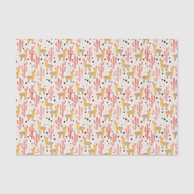 Papel De Seda Lama feliz com cacto (Frente )