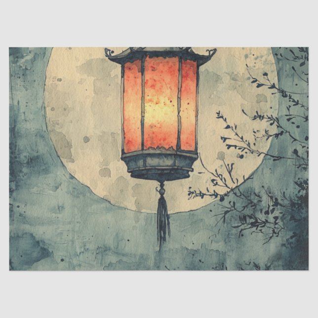 Papel De Seda Lanterna Iluminada pelo Luar Sumi-E Aquarela (1) (Frente )