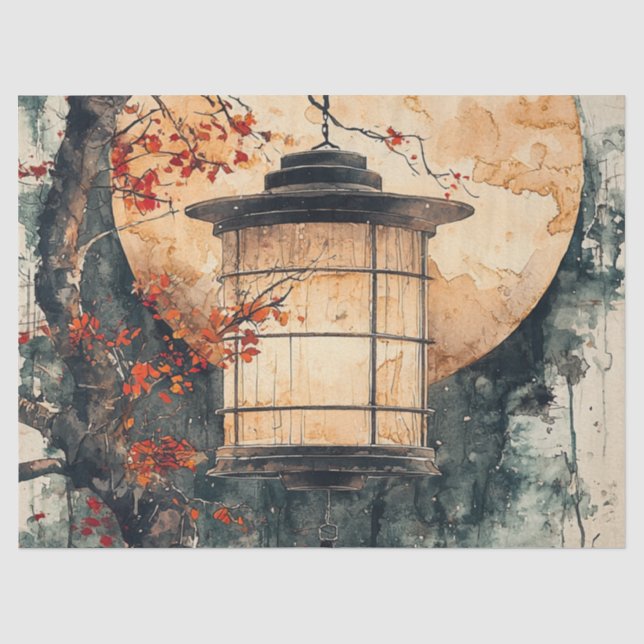 Papel De Seda Lanterna Iluminada pelo Luar Sumi-E Aquarela (2) (Frente )