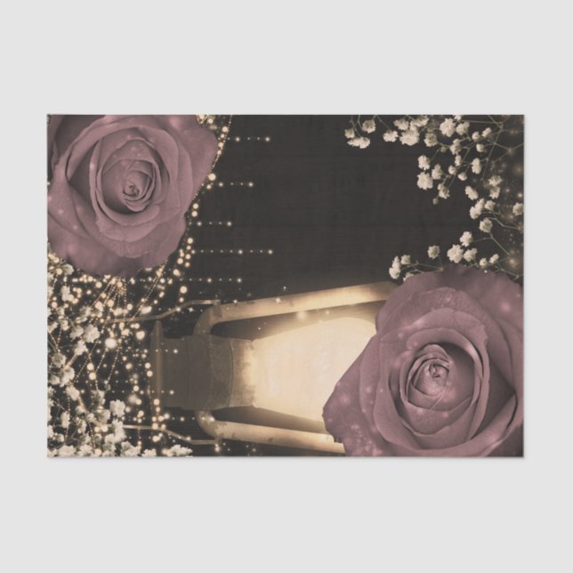 Papel De Seda Lanterna Rustic Glow Rosa Poeirento Mauve Rosas (Frente )