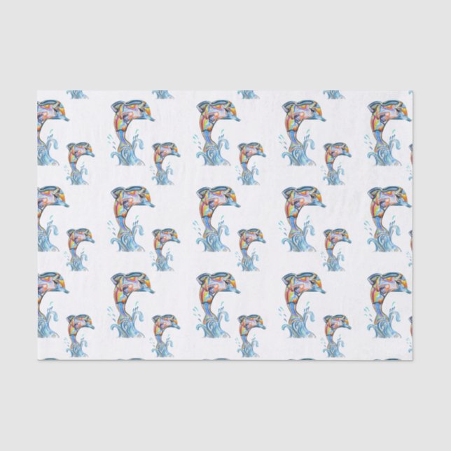 Papel De Seda Lápis Colorido Golfinhos Padrão (Frente )