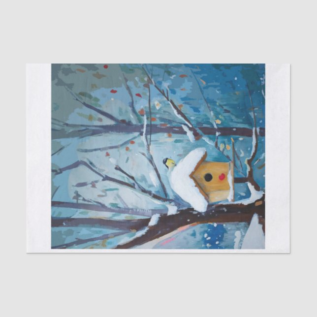 Papel De Seda Lar de Inverno, Casa de Pássaros Nevada (Frente )