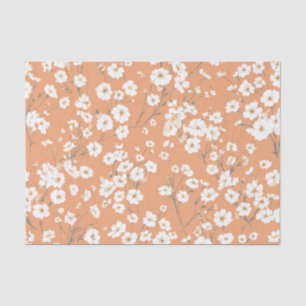 Papel De Seda Laranja Branco Ditsy Pastel Boho 70s Floral Vintag