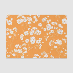 Papel De Seda Laranja Branco Ditsy Pastel Boho 70s Floral Vintag