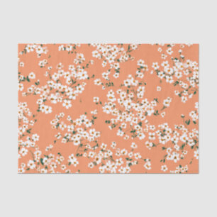 Papel De Seda Laranja Branco Ditsy Pastel Boho Anos 70 Floral Vi