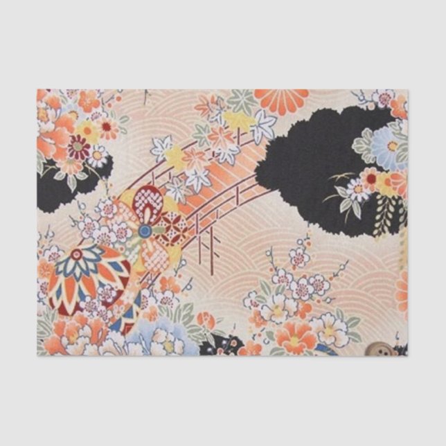 Papel De Seda Laranja Cor-rosa Black Japonês Kimono - Dissociaçã (Frente )