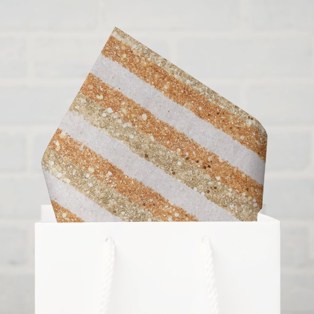 Papel De Seda Laranja Dourada Brilho Creme Listras Brilham & Res (Sacola de presentes)