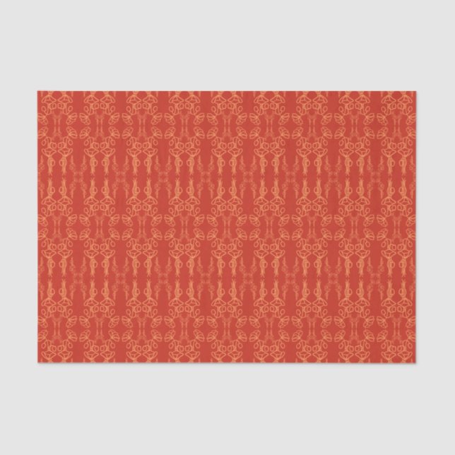 Papel De Seda Laranja Floral Chic no Eixo Vermelho da Flor Poppy (Frente )