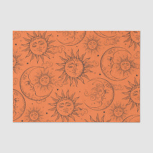 Papel De Seda Laranja Magia Vintage Celestial Sol Lua Estrelas