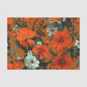 Papel De Seda Laranja Rústico Verde Floral Ousado Vintage Boho
