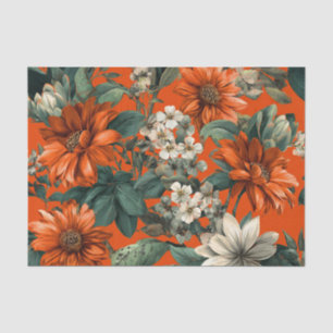 Papel De Seda Laranja Rústico Verde Floral Ousado Vintage Boho